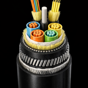 32 Fibre Optic Cable – 24 x MM-50/125-OM2 + 8 x SM-BI-G657A1, 6 Elements, 4LT(PBT), 1.7mm, GRP, Dry WB, LSZH, CST/LSZH, SWA, LSZH, Mineshaft, Black
