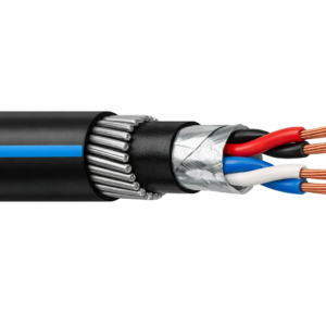 2 Pair Blasting Cable – 2.5mmSQ R7/0.67mm PCW, PVC Insulated, OA/Mylar, LHPVC, SWA, LHPVC Red with 1 Blue Stripe